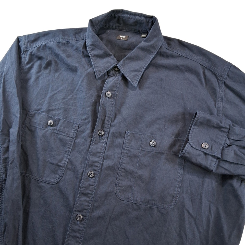Uniqlo Button Down Shirt Mens XL Navy Dark Blue Casual Cotton Long Sleeve